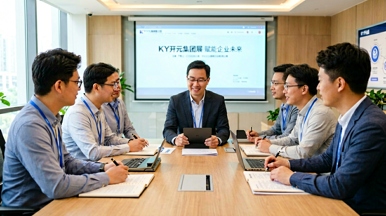 KY开元集团团队会议与品牌发展历程展示